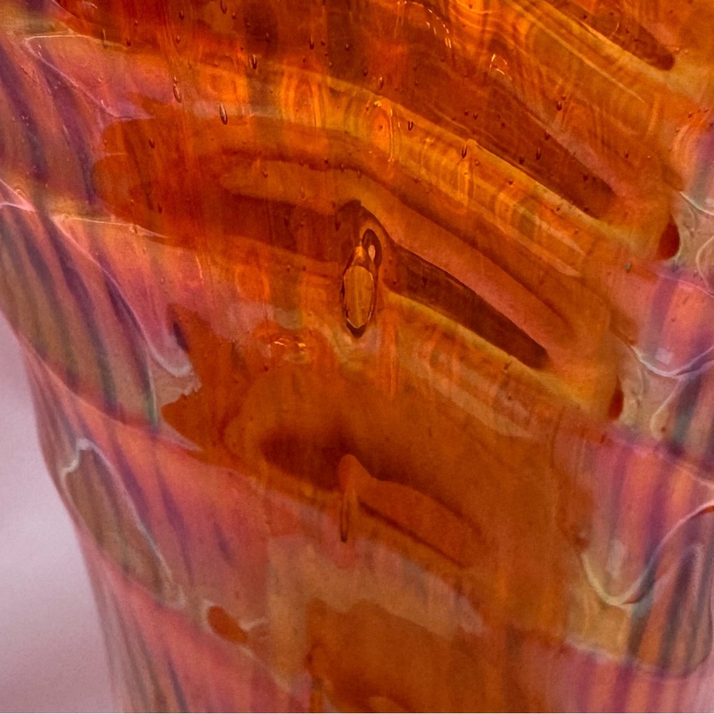 VTG Carnival Glass Swung Vase Marigold Iridescent Ribbed 12” - Picture 7 of 10